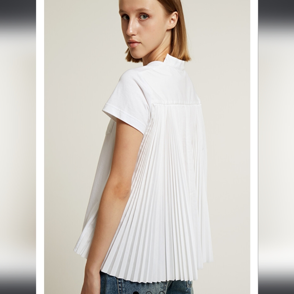 Sacai Pleated Crewneck T-Shirt In White Size 2
